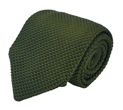 khaki army green knitted tie with classic 8cm pointed end